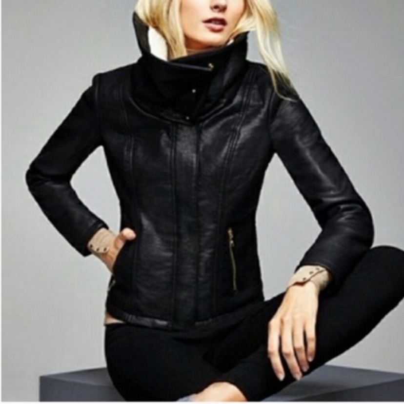 Sam Edelman Black Faux Leather & Shearling Jacket